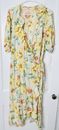 Old Navy Midi Wrap Dress 2X Floral Cottagecore Boho Yellow Short Sleeve Textured