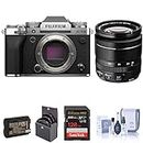 Fujifilm X-T5 Mirrorless Camera, Silver with XF 18-55mm f/2.8-4 R LM OIS Lens, 128GB SD Card, Extra Battery, 58mm Filter Kit, Cleaning Kit