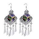 C2K Lady Fashion Stud Earings Retro Multicolor Embroidery Tassels Dangle Earrings Purple