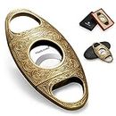 CIGARLOONG Cigar Cutter Stainless Steel Bronze Engraved Double Cut Blade（Color:Gold1 CD：0.78inch ）