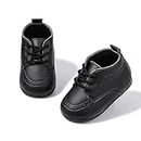 Meckior Infant Baby Boys Girls Classic PU Leather Wedding Loafers Brogue Toddler Oxford Dress Shoes First Steps Walking Flat Lazy Crib Shoe, A01/Black, 12-18 Months Toddler
