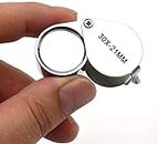eS³kube Portable Loupe Magnifier 30X x 21 mm, Jewellery Magnifier Foldable Magnifying Glass, for Gems, Coins, Antiques, Stamps, Reading, Inspection, etc, Metal Body Silver – 1 pc