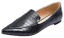Feversole Women's Loafer Flat Pointed Fashion Slip On Comfort Driving Office Shoes Croc Black Size 9 M US