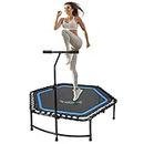 SereneLife 48” Mini Trampoline with Adjustable Handle Bar, Rebounder Trampoline Indoor/Outdoor for Adults, Perfect for Gym Training Aerobic Workouts, Portable and Lightweight Exercise Rebounder