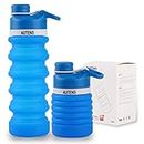 AUTENS Collapsible Water Bottle 550ml, Leak Proof, BPA Free, FDA Approved, Wide Mouth, Lightweight Food-Grade Silicone Foldable Water Bottle, Designed for Outdoor Travel, Camping, Hiking (Blue)