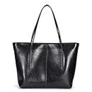 JIUFENG Leather Tote Bag Women's Handbags Trendy Shoulder Bag Quality Cowhide Purses for Casual Business Travel (Negro)