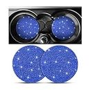 TSUGAMI Bling Car Cup Holder Coaster, 2 Pack Crystal Rhinestone Anti-Slip Insert Coasters, Universal 2.75 Inch Fashion Automotive Cup Mat, Car Interior Accessories Decor Gifts for Women (Blue)