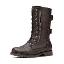DREAM PAIRS Womens Terran Brown Mid Calf Built-in Wallet Pocket Lace up Military Combat Boots - 8.5 M US