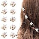 Starvis 10 Pcs White Pearl Mini Claw Metal Clips Flower Design Small Clutcher Barrettes Hair Accessories for Women and Girls
