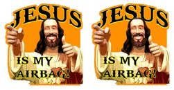 2 STICKERS AUTOCOLLANT JESUS IS MY AIRBAG HUMOUR GAG TAILLE :5cm AUTO MOTO JA048