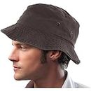 Mens 100% Cotton Fishing Hunting Summer Bucket Cap Hat (L/XL, Dark Brown)