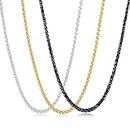 Garysiom 3 Pcs Chain Necklace for Men, 4mm Stainless Steel Gold Black and Silver Wheat Chains for Men Boys Jewelry Gift, 24 Inches