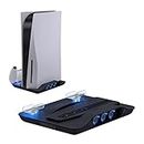 Mcbazel Soporte Vertical Consola PS5 con Base de Carga de Refrigeración, Soporte de Multifuncional con Luz LED Azul con Base Dual de Carga Rápida para la Consola PS 5 - Negro(No para PS5 Slim)