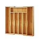 oridom Expandable Bamboo Kitchen Drawer Organizer for Cutlery and Utensils, Adjustable Bamboo Wood Cutlery Tray in Drawer for Flatware and Silverware in Kitchen, (Natural)