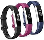 Pack 3 Replacement Band Compatible for Fitbit Alta Bands/Fitbit Alta HR Bands, Adjustable Replacement Soft Silicone Sport Bands for Woman and Men (Large, Black+Purple+Navy Blue)