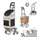 Tlingsd Folding Shopping Cart, Shopping Trolley Cart,Tri-Wheels Stair Climbing Cart Grocery Utility Cart with Wheel Bearings Stainless Steel Frame and Detachable Waterproof Canvas Bag