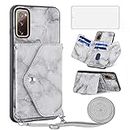 Phone Case for Samsung Galaxy S20 FE Gaxaly S 20 FE 5G UW 6.5 inch Wallet Cover with Screen Protector and Crossbody Strap Marble Card Holder Cell Glaxay S20FE5G S20FE 20S Fan Edition 4G G5 Women Grey