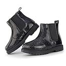 Hawkwell Girl's Fashion Shiny Chelsea Boot Ankle Boots,Shiny Black PU,2 M US Little Kid
