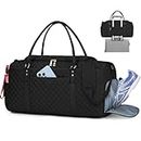 RAINSMORE Gym Bag Woman 40L Waterproof Travel Duffle Bag Women Duffel Bags for Traveling Sport Casual Overnight Weekender Bag Quilted Womens Gym Bag with Shoe Compartment Sports Bag Large Black