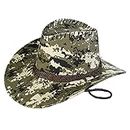 VINSON Men & Women Straw Western Cowboy Hat Big Brim Sun Summer Outing Curling Fishing Hat (Camo Green)