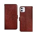 Inktree Apple iPhone 11 Flip Case | Premium Leather Finish | with Card Pockets | Wallet Stand |Complete Protection Flip Cover for Apple iPhone 11 - Brown