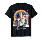 Beagle Riding Dinosaur T rex Gifts Boys Kids Men Rainbow T-Shirt