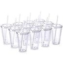 Cupture Classic 12 Insulated Double Wall Tumbler Cup with Lid, Reusable Straw & Hello Name Tags - 16 oz, Bulk Pack (Clear) by Cupture