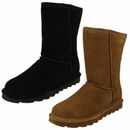 Ladies Bearpaw Casual Pull On Sheepskin Lined Suede Boots Elle Short
