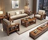 PS DECOR Sheesham Wood 5 Seater Sofa Set for Living Room Wooden Sofa Set for Living Room Furniture 3+1+1 Natural Teak Finish