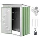 Outsunny 5' x 3' Steel Outdoor Storage Shed, Small Lean-to Garden Shed with Adjustable Shelf, Lock and Gloves for Lawn Mower, Tool, Motorcycle, Patio, Lawn, Green