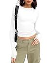 LACOZY Womens Sexy Dupes Long Sleeve Shirt Going Out Y2k Tops Baby Tee Casual Crop Tops Basic Cropped Tshirt White M