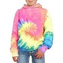 PUITEKLY Boys Girls Hoodies for Kids Sweatshirt Tie Dye 3D Hooded Pullover Long Sleeve Tops with Pocket Size 6-14 Years (Red Yellow, 10-12 Years)