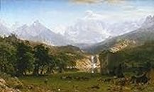 ColorfulStream The Rocky Mountains, Land Peak par Albert Bierstadt. 100 % peint à la main. Reproduction à l'huile sur toile (sans cadre et non étiré). Taille de la peinture : 170 x 104 cm.