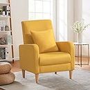 COLAMY Modern Upholstered Accent Chair Armchair with Pillow, Fabric Reading Living Room Side Chair,Single Sofa with Lounge Seat and Wood Legs, Fabric Yellow