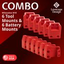 COMBO: 6 / 6 HEAVY DUTY Milwaukee M18 TOOL and Battery Holders Mount MADE IN USA