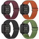 Huamanlou 4 Pack Elastic Bands Compatible with Fitbit Versa 4/Fitbit Versa 3/Fitbit Sense 2/Fitbit Sense Band for Women Men, Adjustable Soft Stretchy Nylon Loop Sport Strap Replacement Bracele for Fitbit Versa 4 Bands