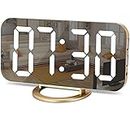 SZELAM Digital Alarm Clock,LED and Mirror Desk Clock Large Display,with Dual USB Charger Ports,3 Levels Brightness,12/24H,Modern Electronic Clock for Bedroom Home Living Room Office - Gold