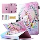 Universal 7.0" Tablet Case, AMOTIE Stand Wallet Case Cover for Galaxy Tab E 7.0/ Tab A 7.0/ Oasis/Lenovo/RCA Voyager and More 6.5-7.5 inch Tablet, Unicorn Pink