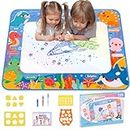 NAKIYO Water Doodle Magic Mat, 100x80cm Drawing Painting Mat Multicolored Portable Mess Free Colouring & Drawing Game Educational Toys for Toddlers Boys Girls Age 3-6, Ocean