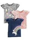 Simple Joys by Carter's Toddler Girls' Short-Sleeve Shirts, Pack of 3, Grey Rainbow/Light Orange Mixed Print/Navy Unicorn, 3T