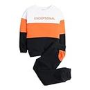 Hopscotch Boys Cotton Typography Print T-Shirt And Pant Set In Orange Color For Ages 7-8 Years (JUU-2023211)