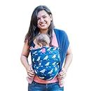 A anmol Baby Carrier Ergonomic Hybrid Wrap - 100% Cotton, Hands Free Carrier with Ergonomic M Position for Hiking Shopping Travelling Newborn to Toddler - 0 Day to 24 Months (Indigo Bird)