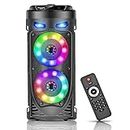 Portable Bluetooth Speaker, 30W Wireless Speaker with Double 4’’ Full range Stereo Sound, Mixed Color LED Lights, Remote, Supports EQ, TWS, USB, TF, AUX, Loud Speaker for Travel, Home, Party(1 Pcs)