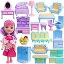 Toyshine Dollhouse Furniture Set 24 pcs Furnitures with 1 Doll, Dollhouse Accessories Pretend Play Furniture Toys for Boys Girls & Toddlers 3Y+