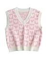 Floerns Women's Sleeveless Round Neck Cute Strawberry Sweater Vest Crop Shirt Top Pink White L