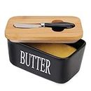 Butterdose mit Deckel, Chasechic Ceramic Butter Keeper mit Deckel und Messer, 500ML luftdicht große Porzellan Butterbehälter Halter，Schwarz