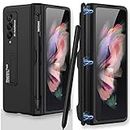 Miimall Compatible Samsung Galaxy Z Fold 3 Case with Pen Holder, Z Fold 3 Case with Magnetic Hinge Protection & Kickstand [Ultra-Thin] All-Inclusive Protective Case for Samsung Z Fold 3 2021 (Black)}