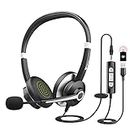 Earbay USB Headset With Microphone For Laptop, PC Headphones With Mic Noise Cancelling, Computer Headsets With In-Line Volume Control & Mute, Compatible with Ms teams, Zoom, Webex, Office, Home