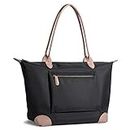 Borsa modello “Tote bag” da donna, grande borsa in nylon con manici in pelle, impermeabile, con cerniera, ideale per viaggio e lavoro, nero (13-nero), Large