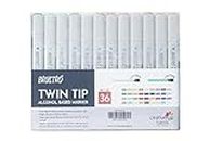 Brustro Twin Tip Alcohol Based Marker Sets (Set of 36 Basic) in Crossline PP See Through Box